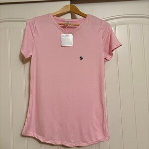 Mia & Tess Lounge Shirt Small Ashley Pink Short Sleeve V Neck Polyester Blend